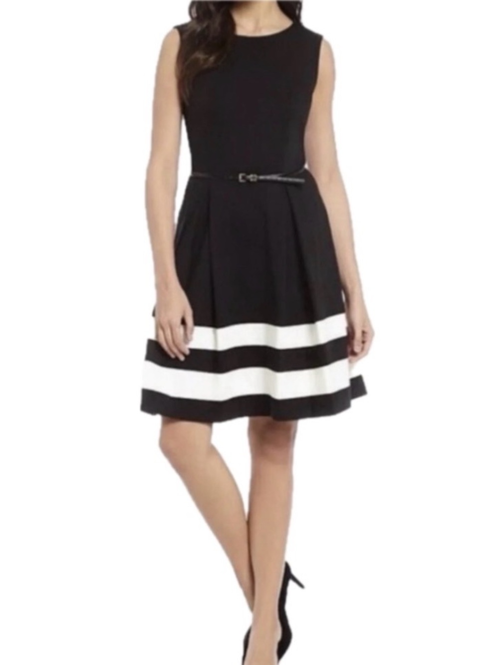 Calvin Klein Black/White Flounce Dress size 2